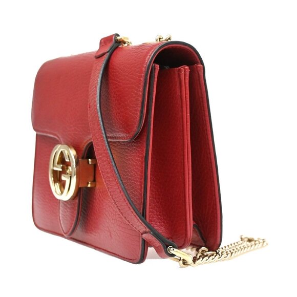 GUCCI Logo Interlocking G Chain Shoulder Bag Leather Red GHW Italy 58KA971 - Picture 2 of 16